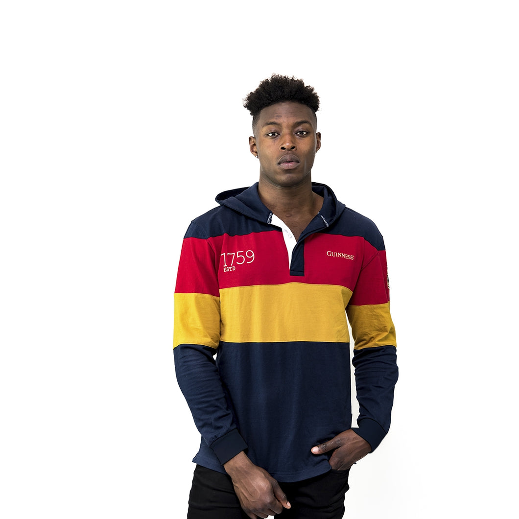 Navy Panelled Hooded Rugby Jersey