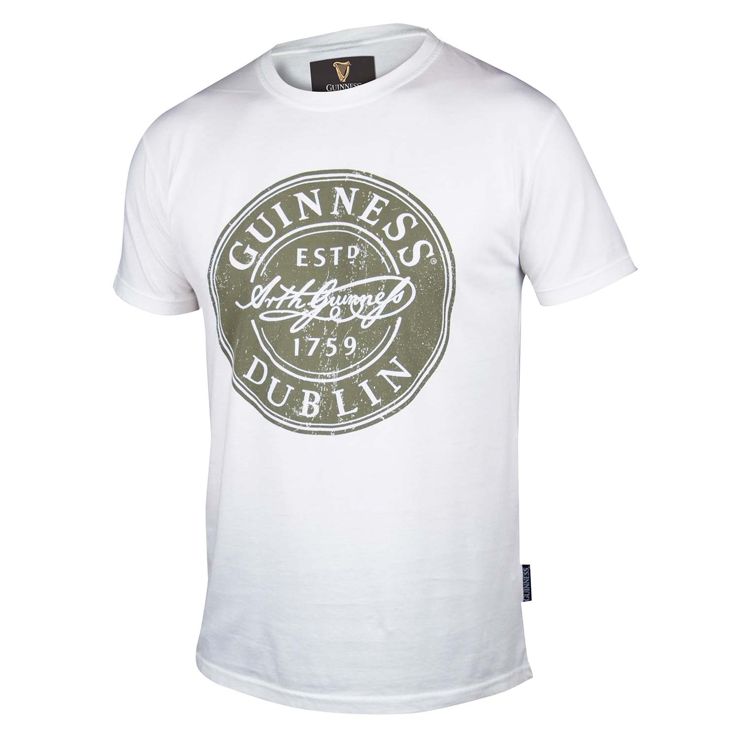 White Distressed Label Bottle Cap Tee