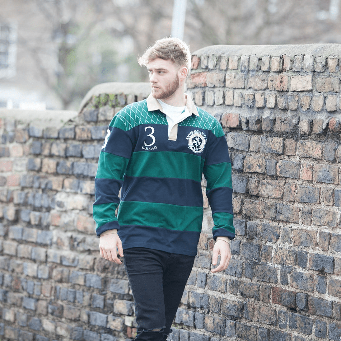 Green and Navy Traditional LS Rugby