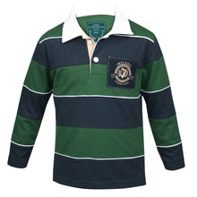 Load image into Gallery viewer, Kids Green &amp; Navy Striped Rugby Jersey
