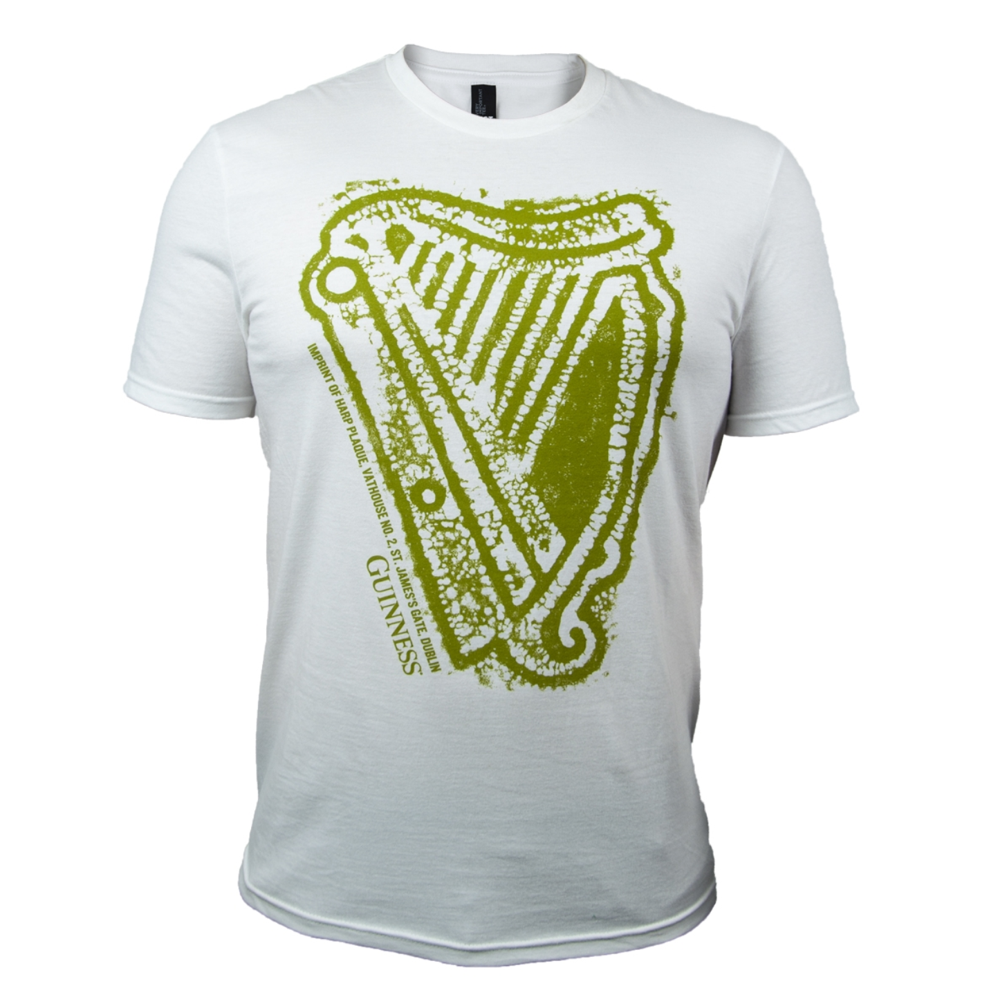 White Tee with a Green Harp Print