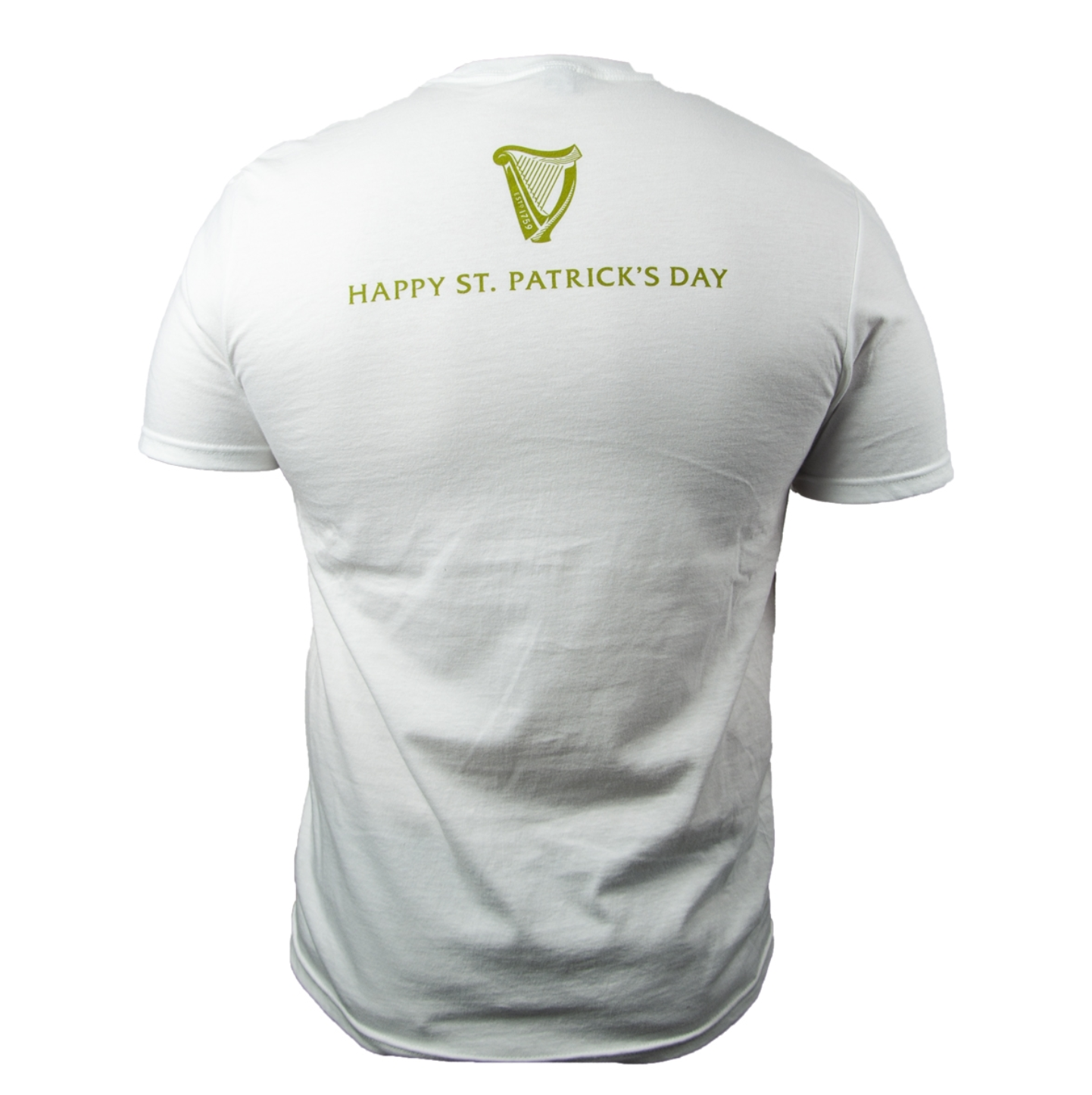 White Tee with a Green Harp Print