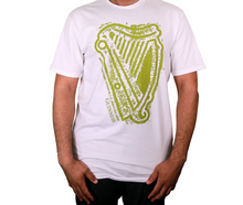 Load image into Gallery viewer, White Tee with a Green Harp Print
