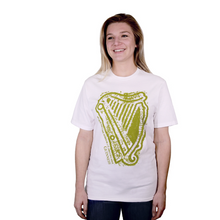 Load image into Gallery viewer, White Tee with a Green Harp Print
