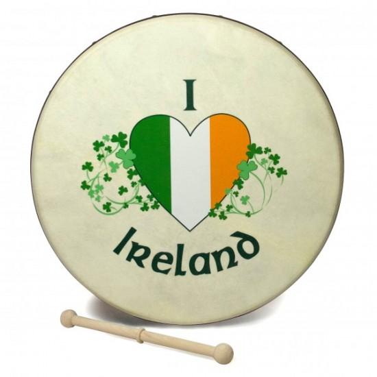 12'' Bodhrán - I Love Ireland Tri Color Design
