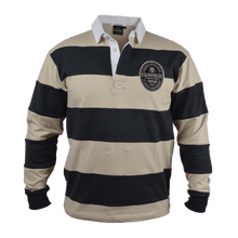 Load image into Gallery viewer, Cream and Black Stripped with Twill Patch Long Sleeve Rugby Jersey
