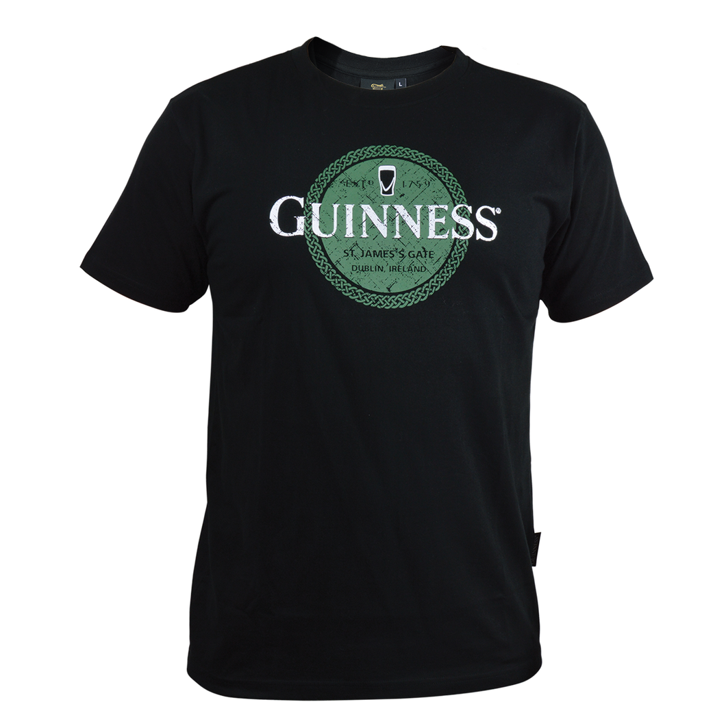 Black Tee with Green Celtic Label Print