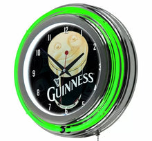Load image into Gallery viewer, Guinness Chrome Double Rung Neon Clock - Smiling Pint

